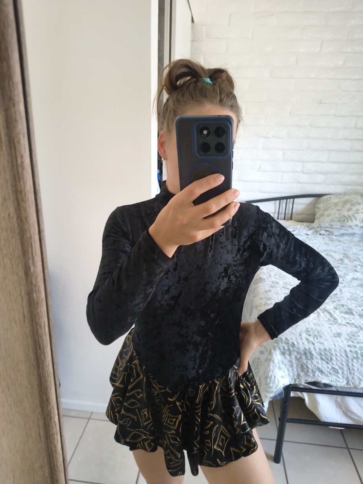 Vintage Bal-Togs Black Velvet Figure Skating Dance Dress Leotard M Made US