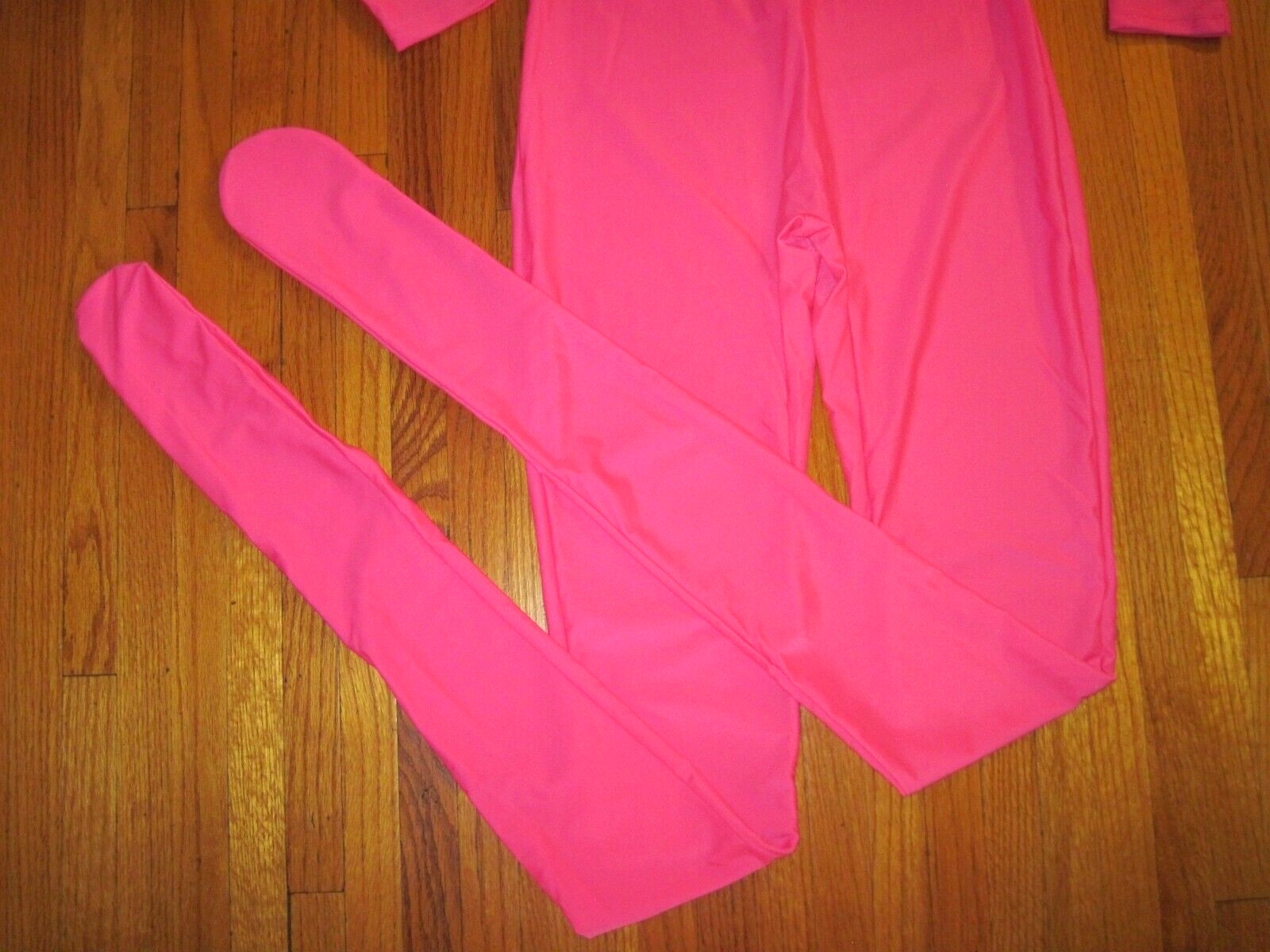 Plus Size Shiny Hot Pink Long Sleeve T Neck Footed Unitard Size XL-14-16 New