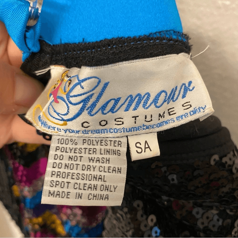 Glamour dance Solo costume 2 piece style chevron rainbow black sequin Leotard SA