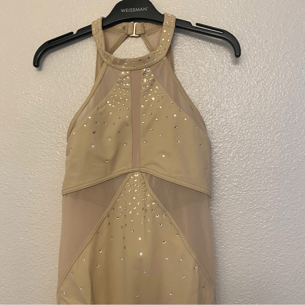 WEISSMAN Ivy Sky Swarovski Crystal Dance Costume beige tan nude MT10716 MA