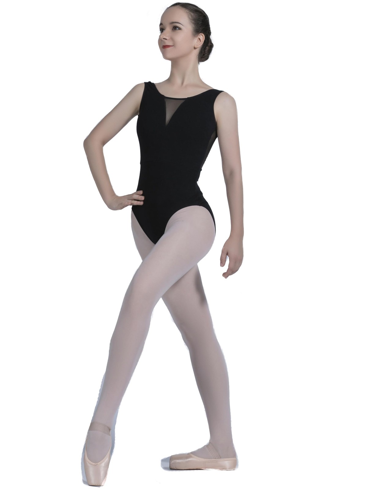 Womens Ballet Leotard 01D0152 Deep V Mesh Front Open Back Front Lined Stretch