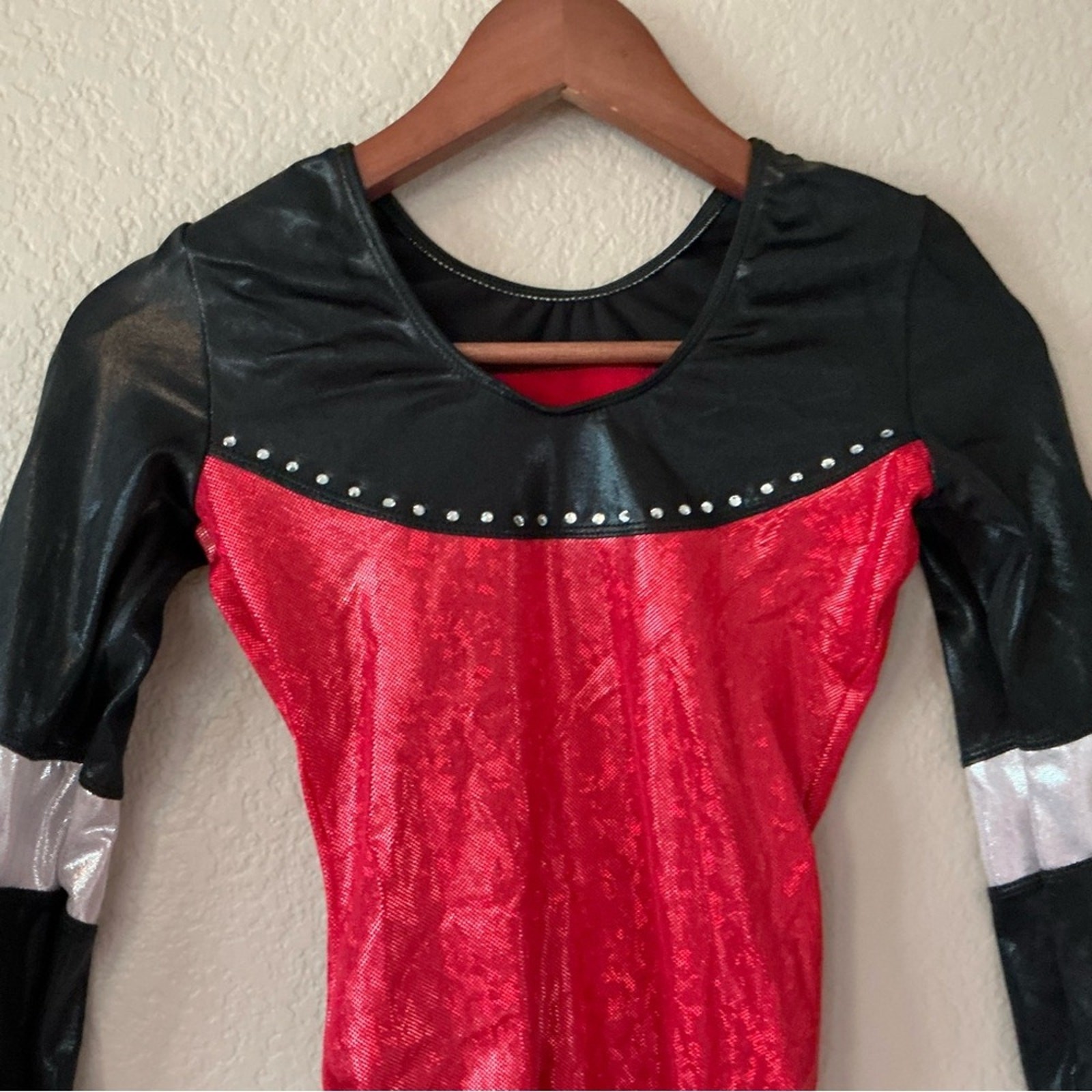 Women GK Elite Competition Gymnastic Leotard Black Red Stone Size AS Adult