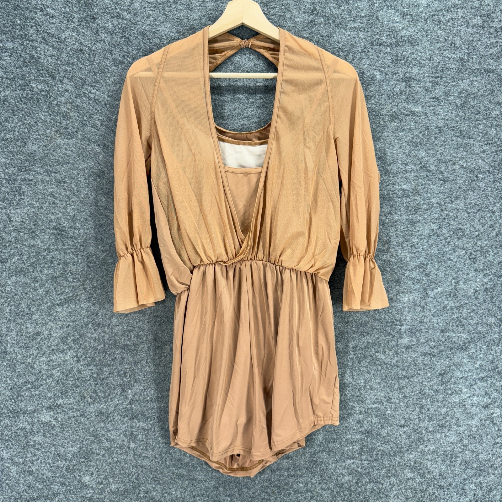 Balera Dancesuit Women XL Brown V-Neck Long Sleeve Lined Hook & Eye Dancewear
