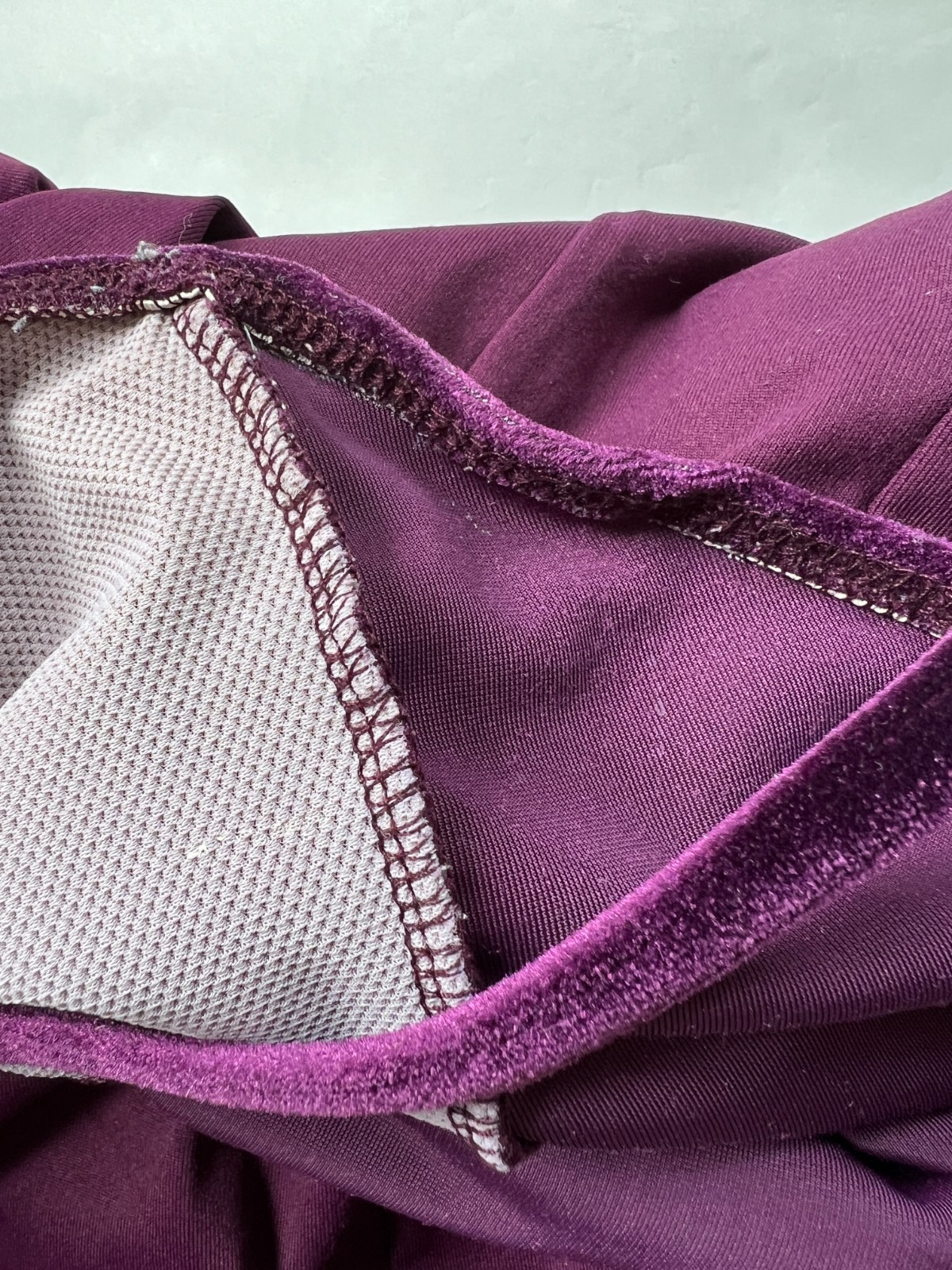 Ainsliewear plum purple leotard with velvet trim- size L