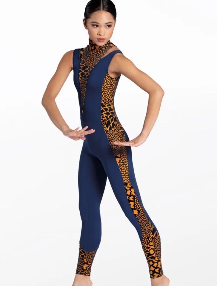 Weissman Stampede Animal Burnout Velvet Sleeveless Unitard Dance Costume MA