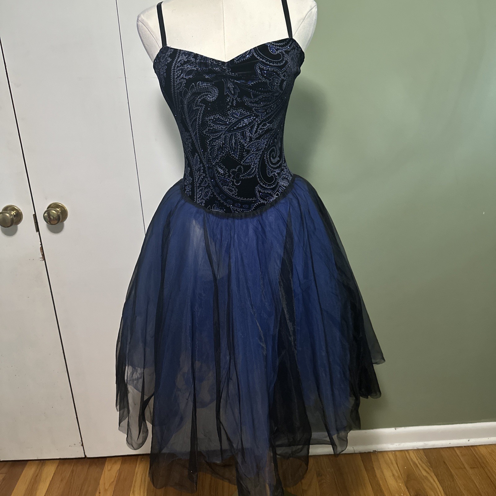 Vintage Cicci Black Velvet Blue Sparkle Tutu Leotard Size Adult Small