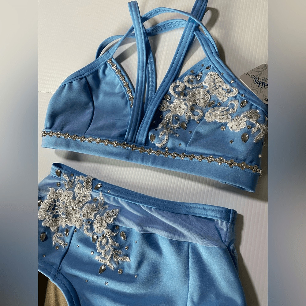 Custom solo dance convention contemporary costume 2 piece light blue MA adul NEW