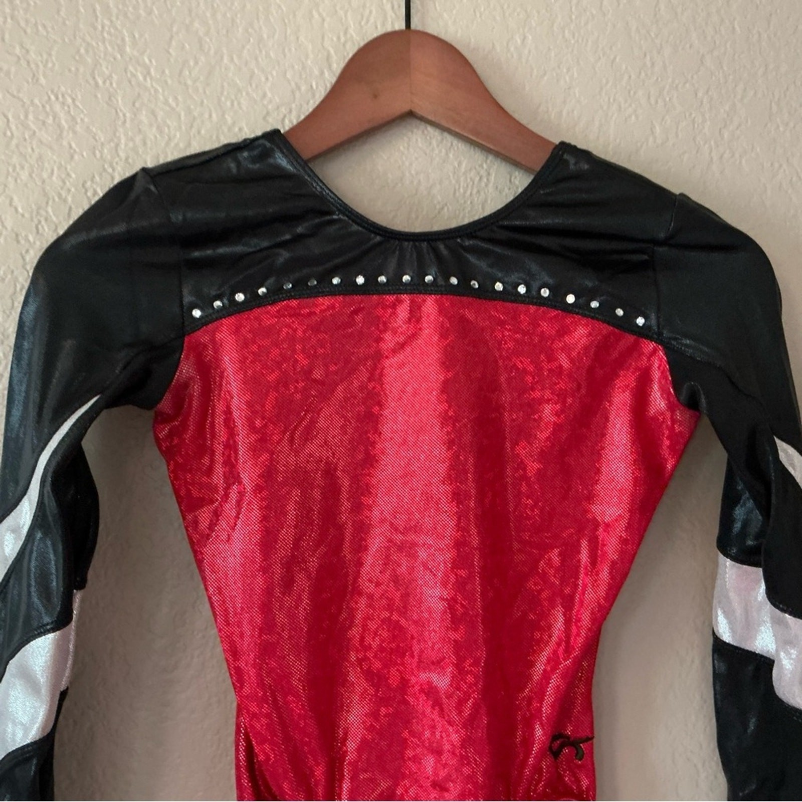 Women GK Elite Competition Gymnastic Leotard Black Red Stone Size AS Adult