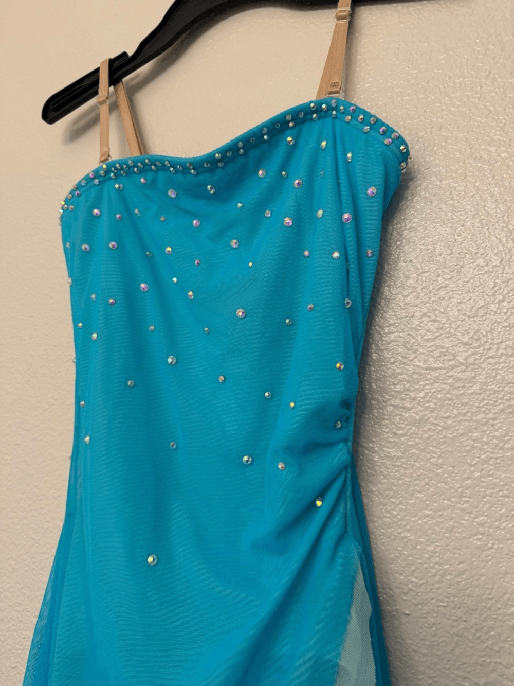Aqua blue rhinestone custom mesh lyrical Dance costume dress Leotard SA adult