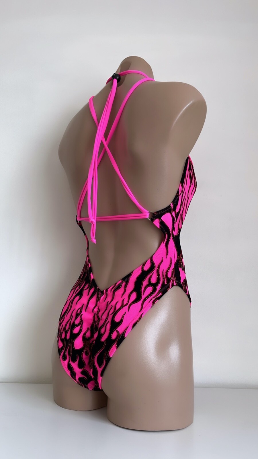 Schminke 🔥 Flames fire Monokini pole dance wear mesh UV neon luminous bodysuit