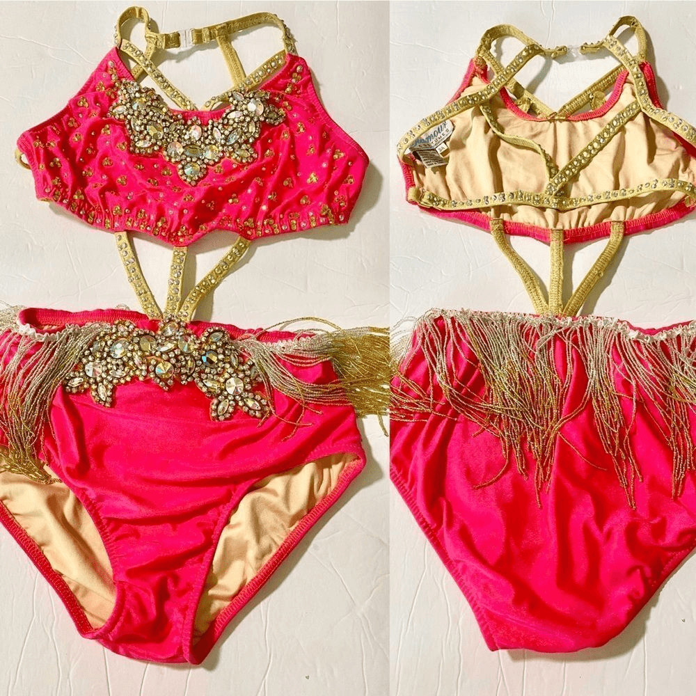 Glamour Solo Dance Costume Hot Pink Fringe Jazz Tap Musical Rhinestone SA Adult