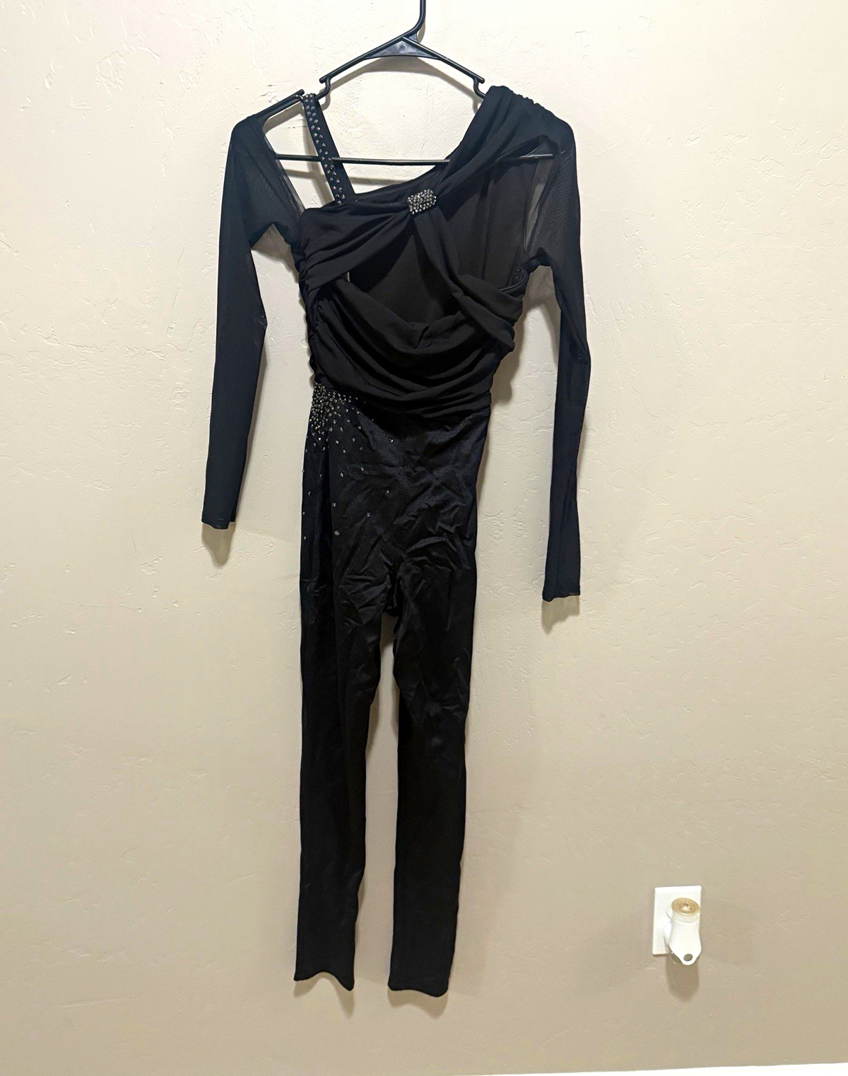 Weissman Black Mesh Overlay Long Sleeve Women’s Dance Unitard RN64830 SA