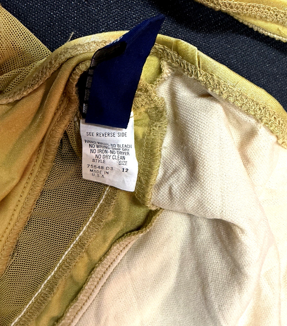 90s ANNE COLE Gold Shiny Aerobics Leotard Swimsuit HiCut Dance Jazzercise 12 GUC