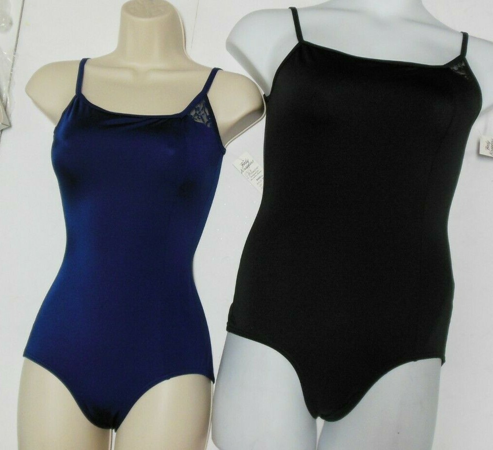 Camisole Dance leotard lace back & front Navy or black ladies P223 satin spandex