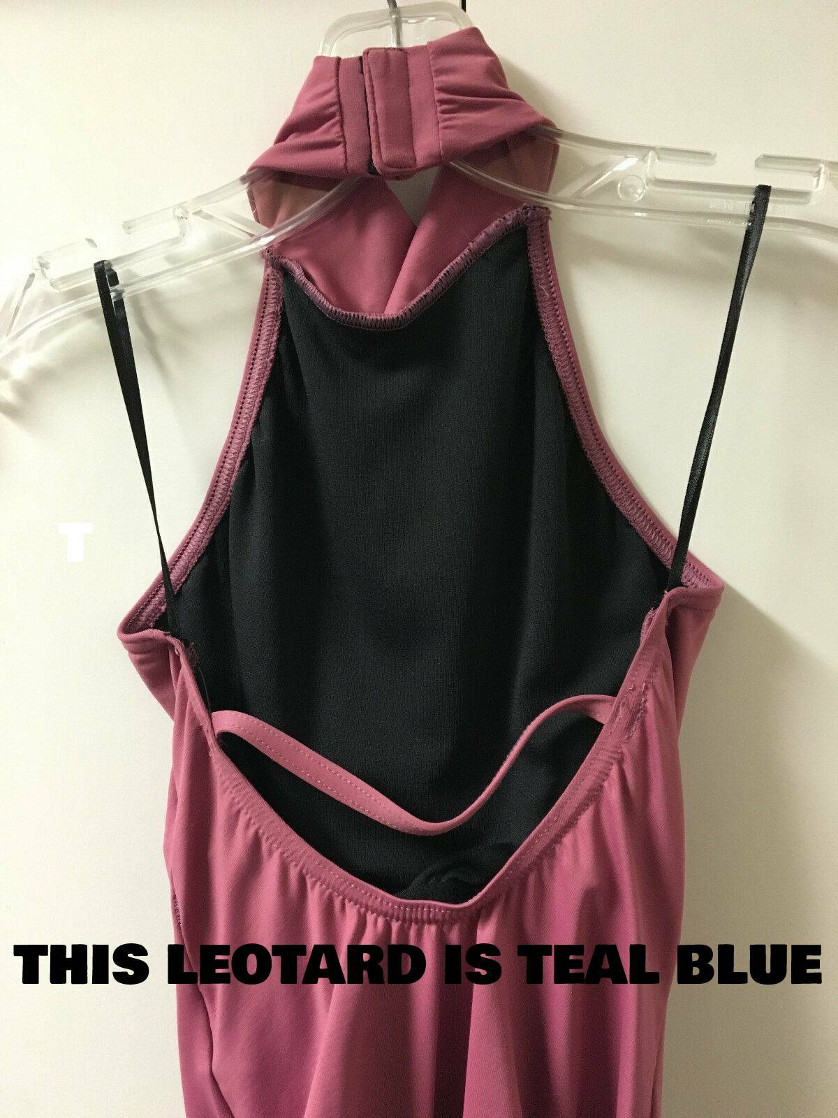 Harmonie HW408 Women’s X-Small (2-4) ATB Teal Blue Low Back Halter Leotard