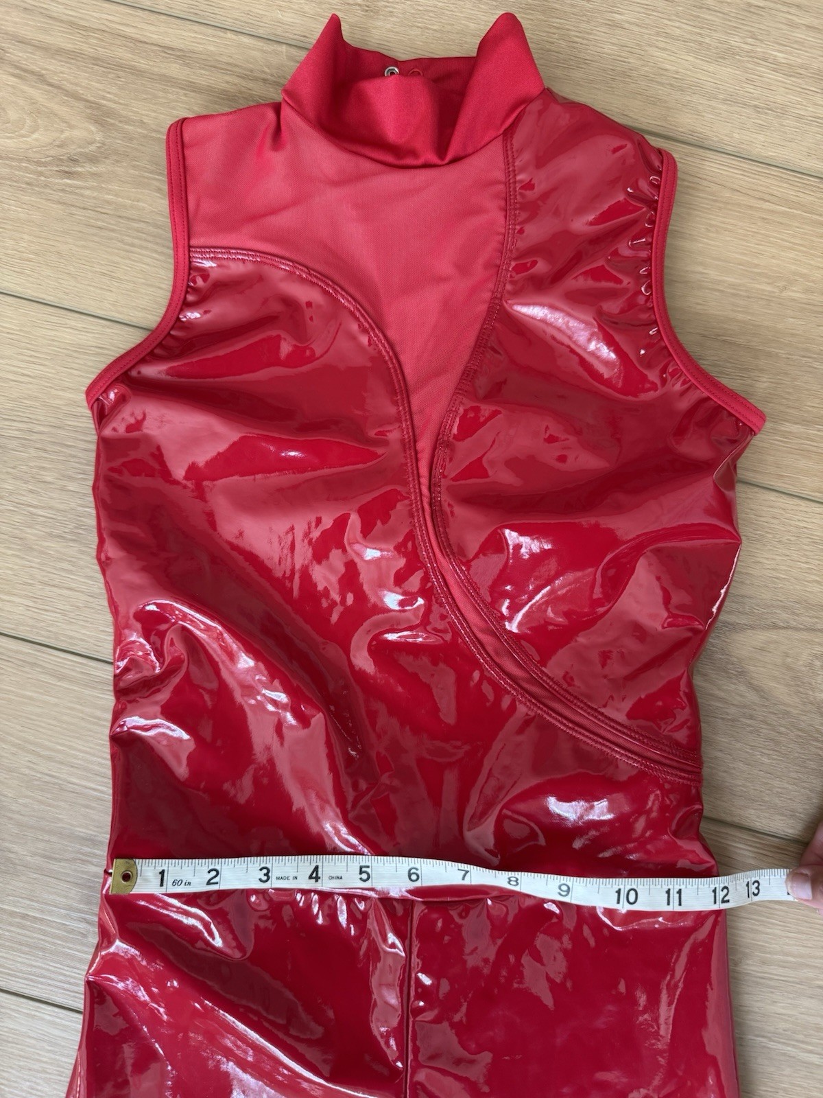 WEISSMAN Elite Dance Costume My Prerogative High Shine Faux Red Leather Sz SA