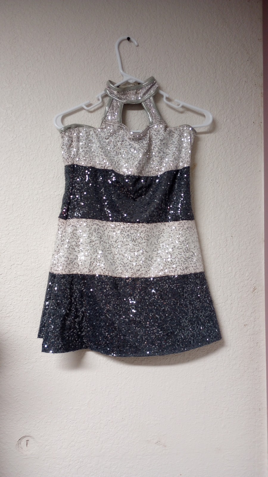 A Wish Come True Dancewear® Type Sequin Leotard White Blue Apron