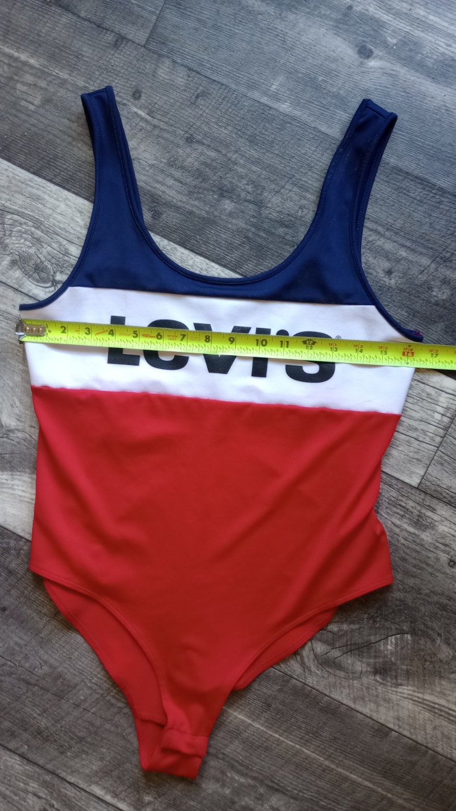Levi’s Women’s L Red White & Blue Colorblock Leotard With Snap Closure