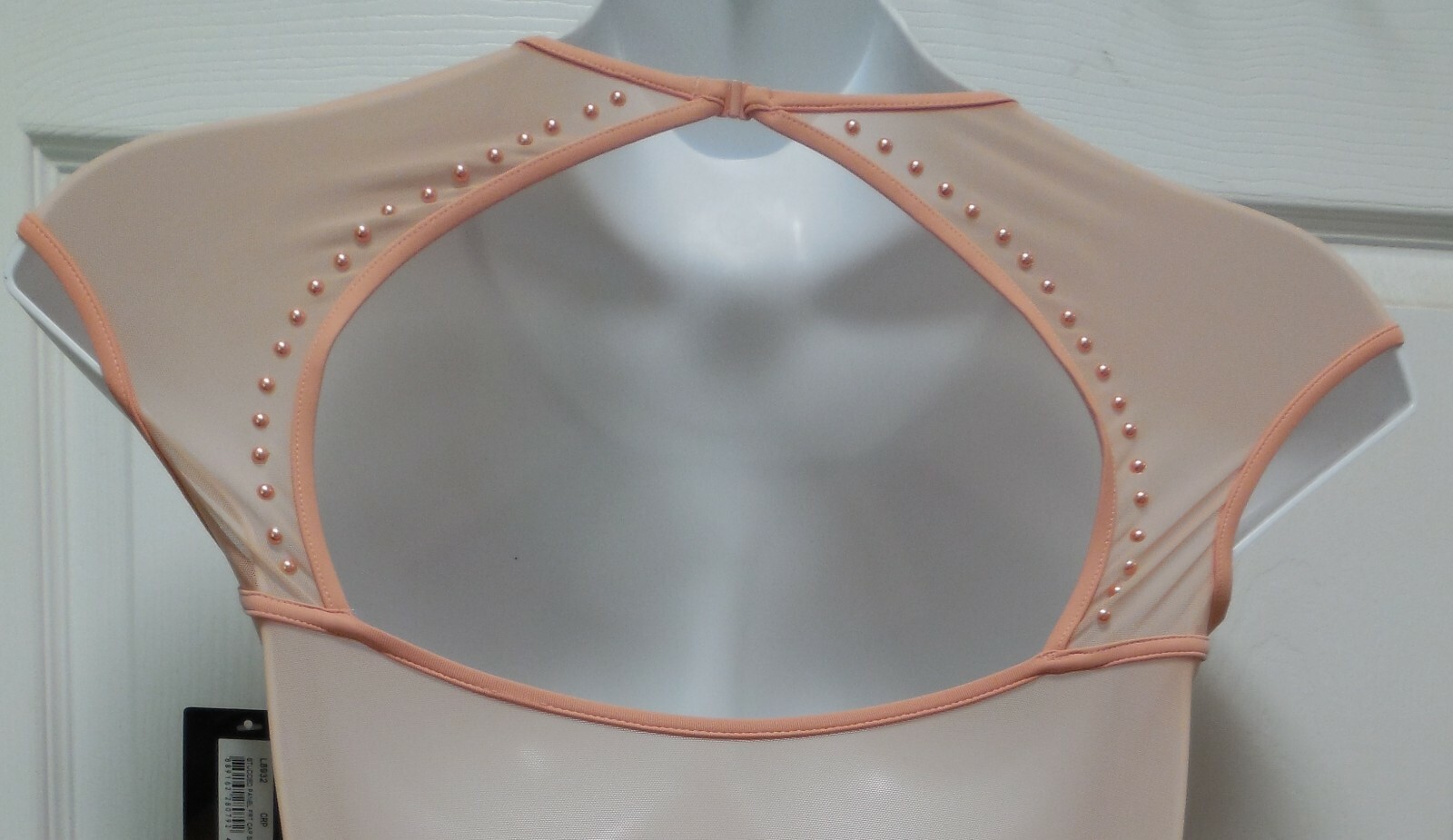 Coral Pink Cap Sleeve Leotard Studded Pearls BLOCH Ladies Large Adult L8932 NWT
