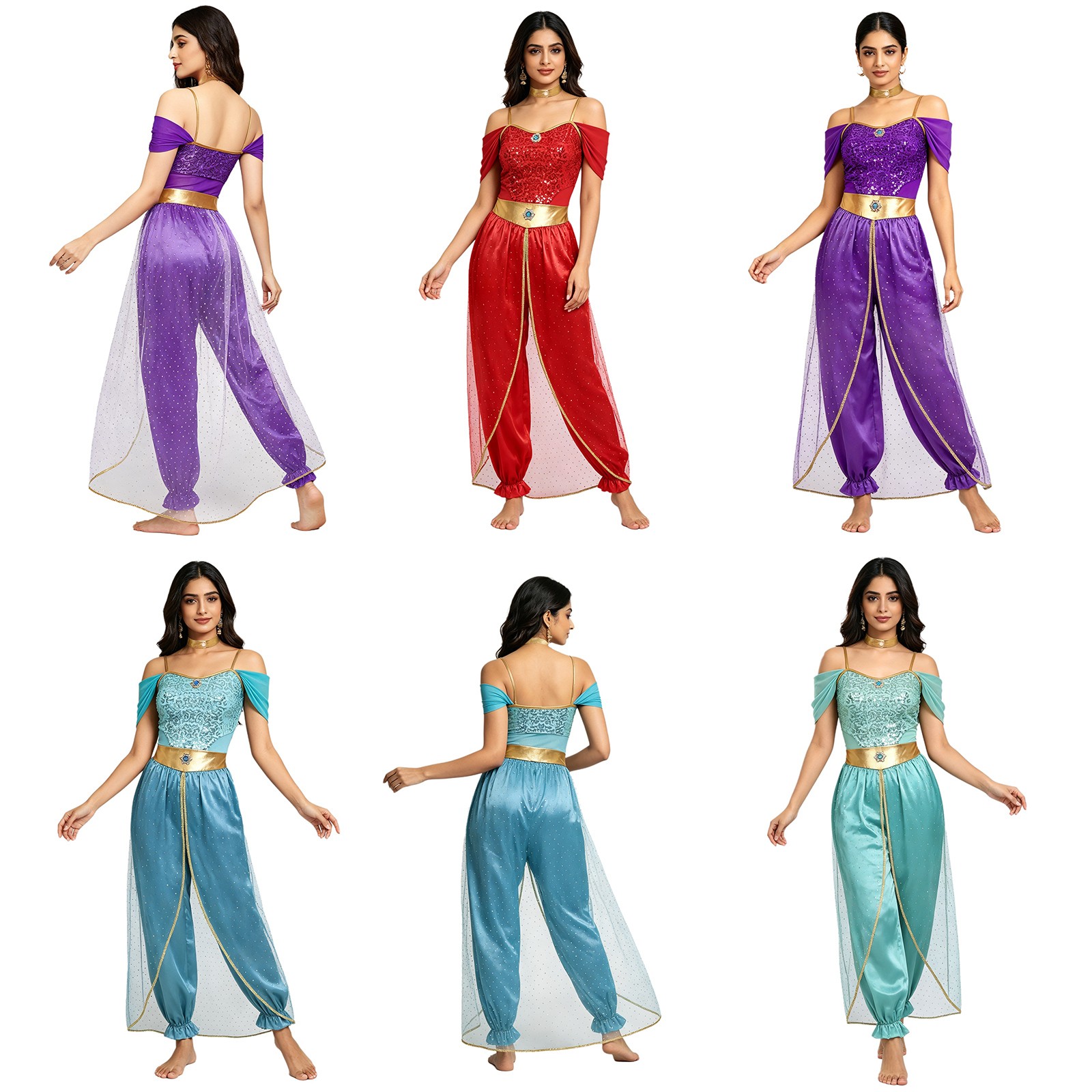 Womens Costume 2 Pieces Belly Festival Dancewear Metallic Rompers Performance