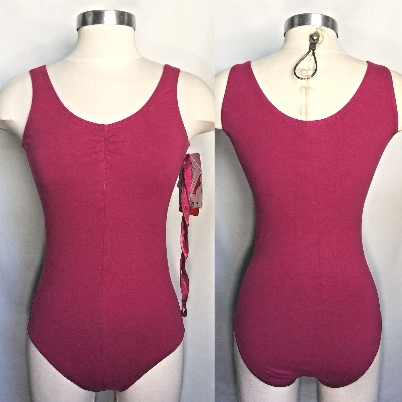 Mondor Ladies Cotton/Tactel Tank Leotard w/ Align. Belt, Mulberry, Size M, NWT