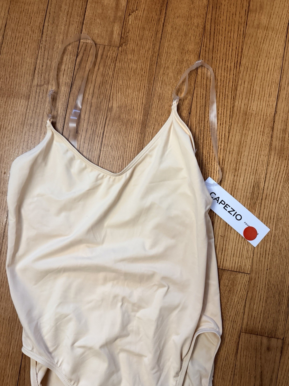NWT Capezio Camisole Leotard w/Clear Transition Straps in Nude L (Style 3532)