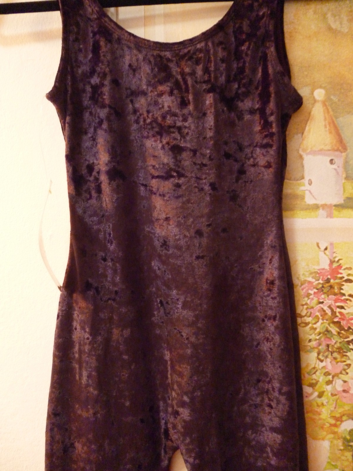 Chocolate Brown MD Crushed velvet Tank Unitard Leotard w/ legs lycra STRETCHY