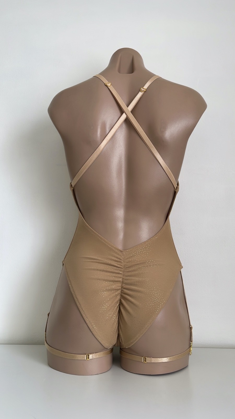Schminke 🔥 dance wear nude mesh sparkle bodysuit monokini pole-wear one-piece