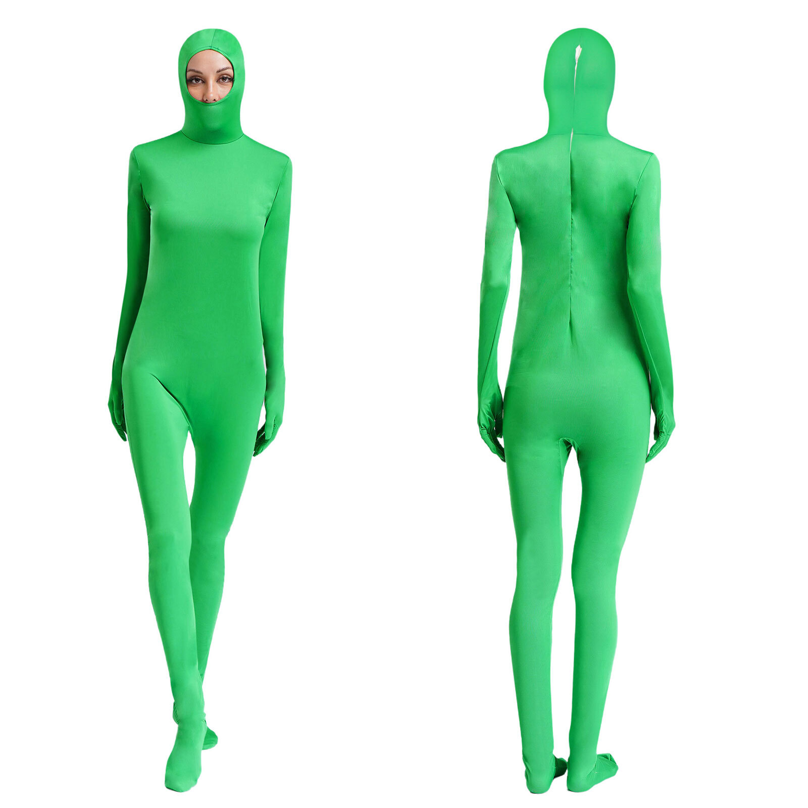 Unisex Women Men Leotard Party Bodysuit Bodycon Jumpsuit Stretch Hooded Suit