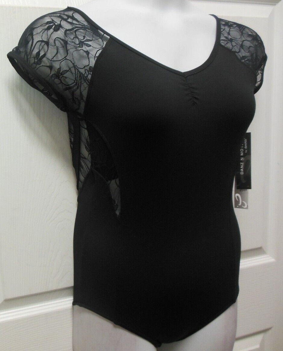 black Spandex laceback Cap Sleeve Leotard 2737A Danshuz ladies sizes