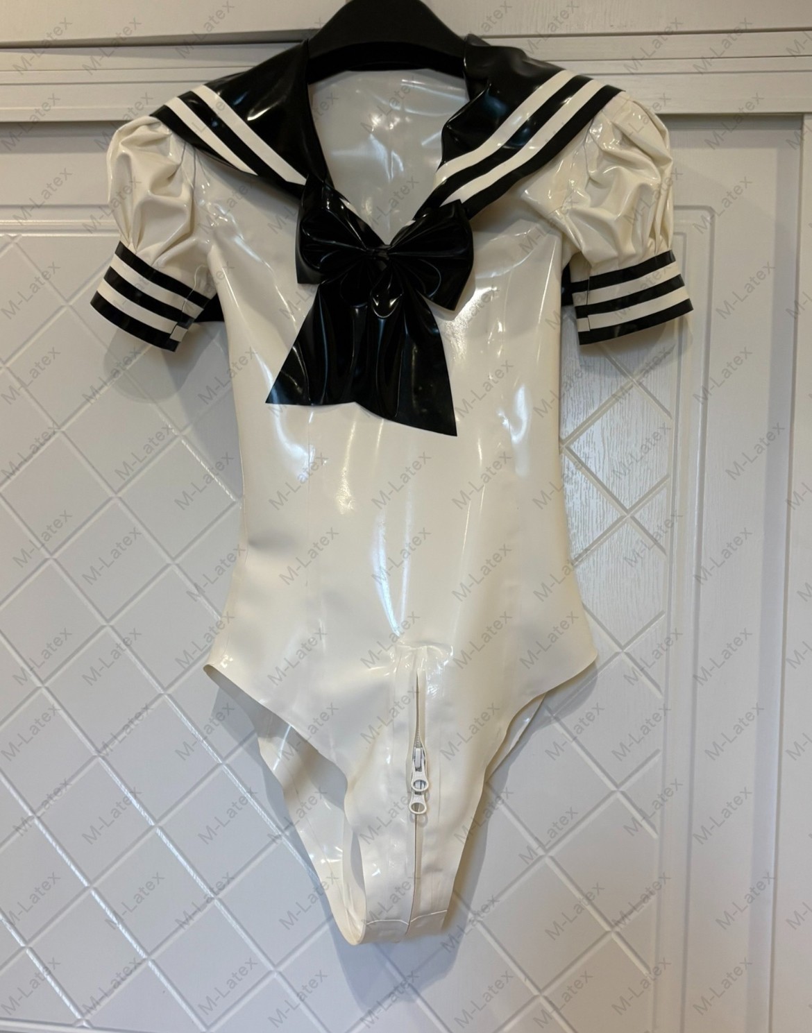 Latex Rubber Gummi puff sleeves Leotard bodysuit bow customized 0.7mm #1454-7