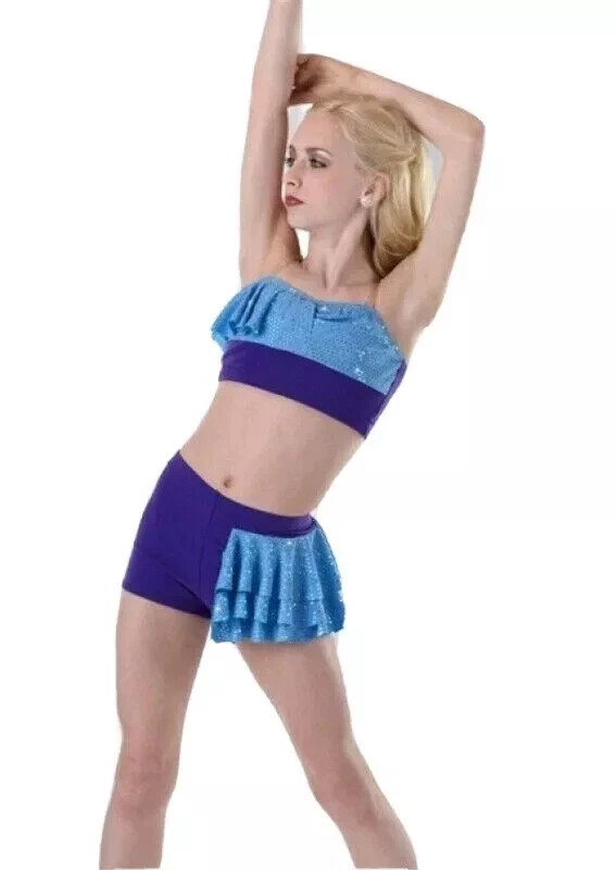 Lot of 17 Amazed Mixed Child & Adult Sz Dance Costume Crop Top & Ruffled Shorts