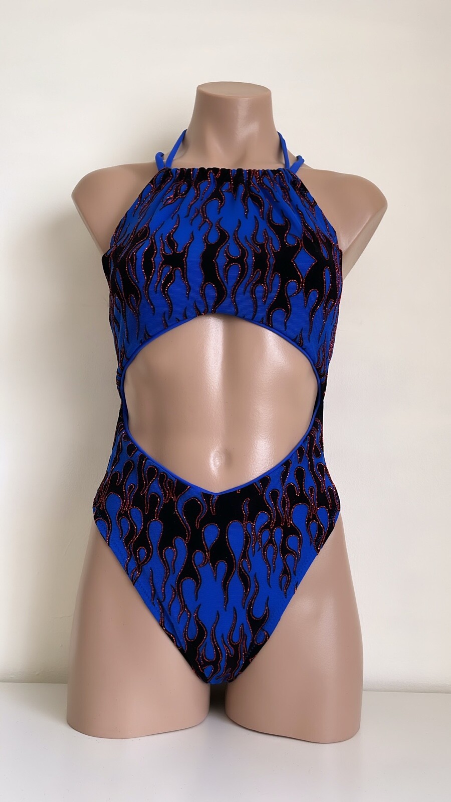 Schminke 🔥 Flames fire Monokini pole dance wear mesh UV neon luminous bodysuit
