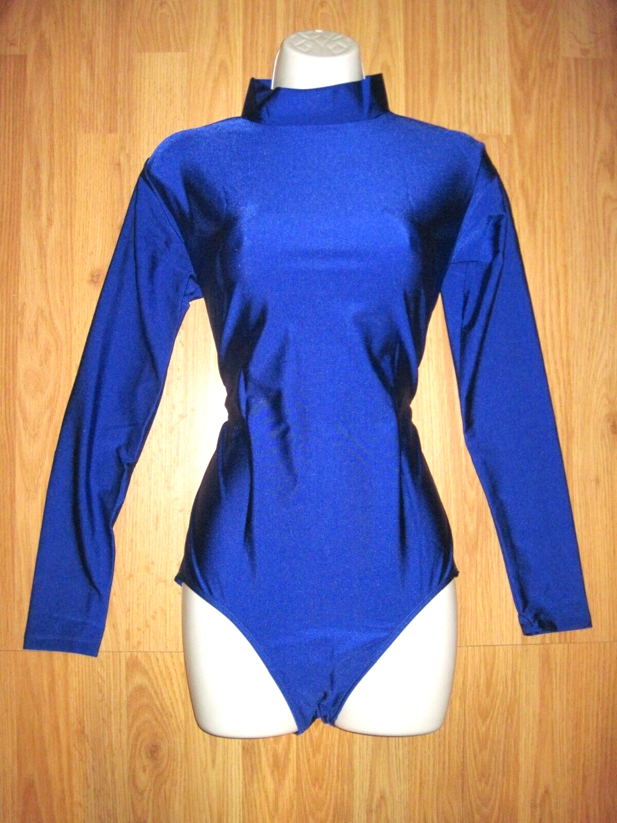 Plus Size Shiny Royal Blue Spandex Long Sleeve T-Neck Leotard Size XXL-2XL New