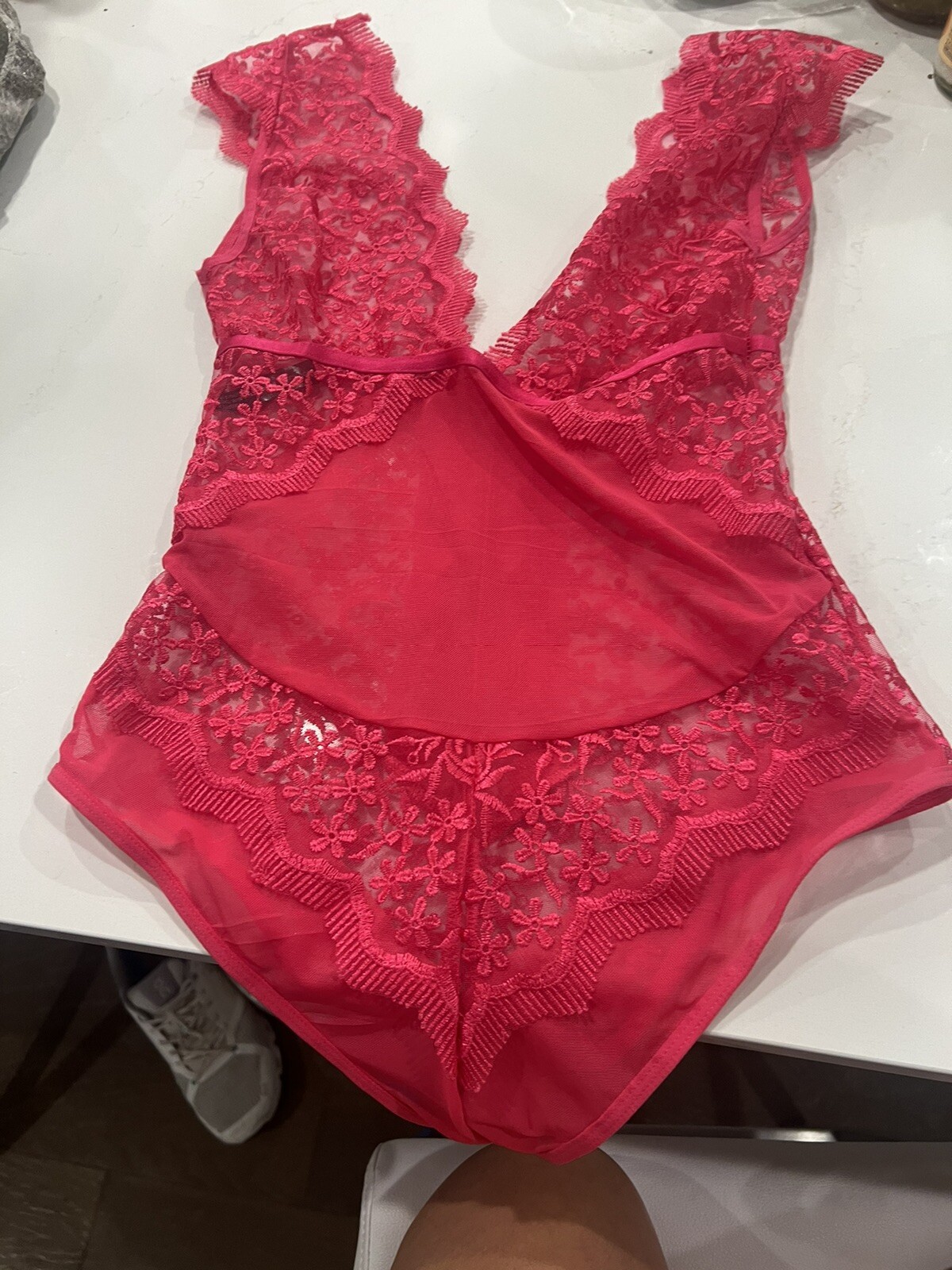 Pink lace teddy leotard