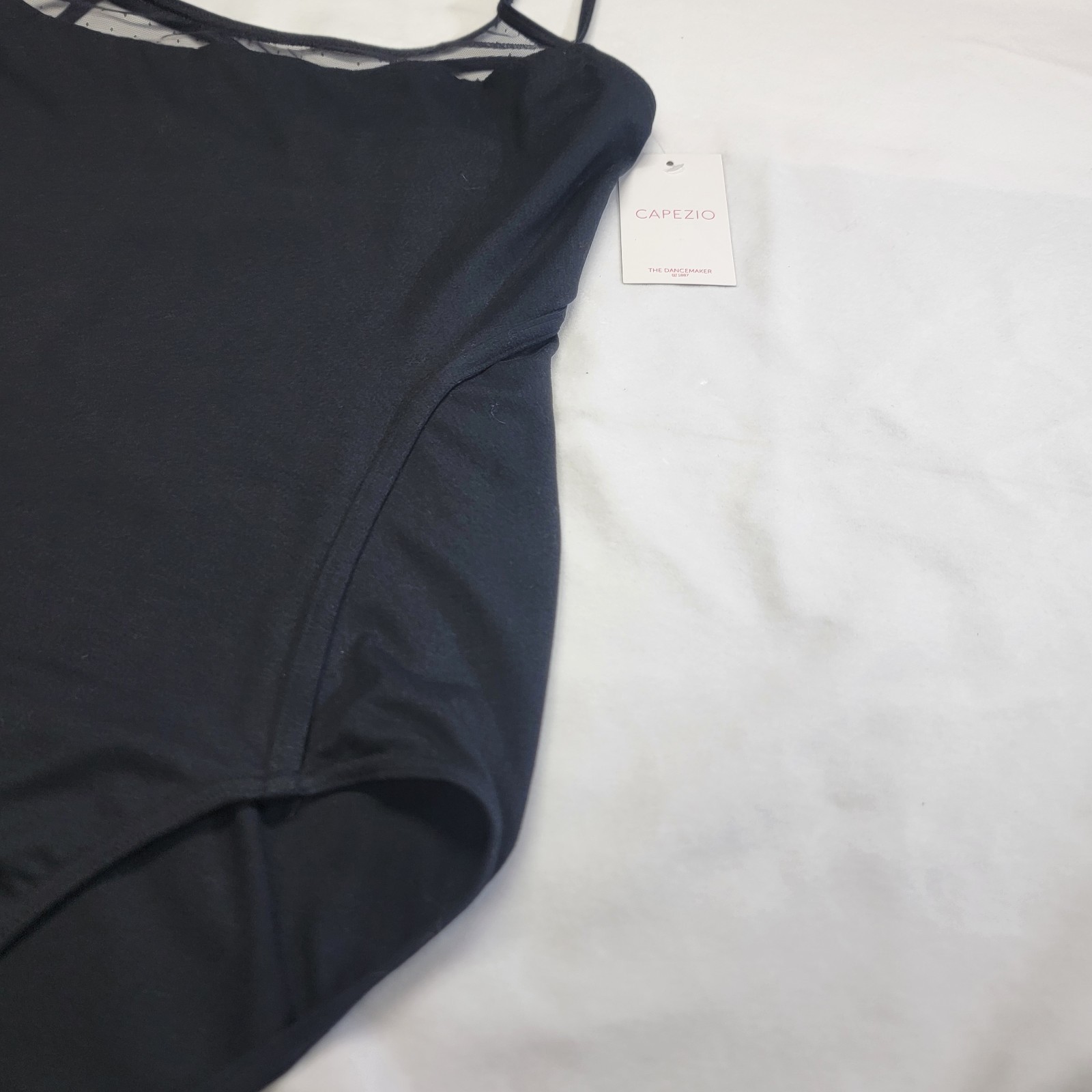 Capezio Adult Corselette Camisole Leotard Black Mesh Panel Crisscross Back SZXL