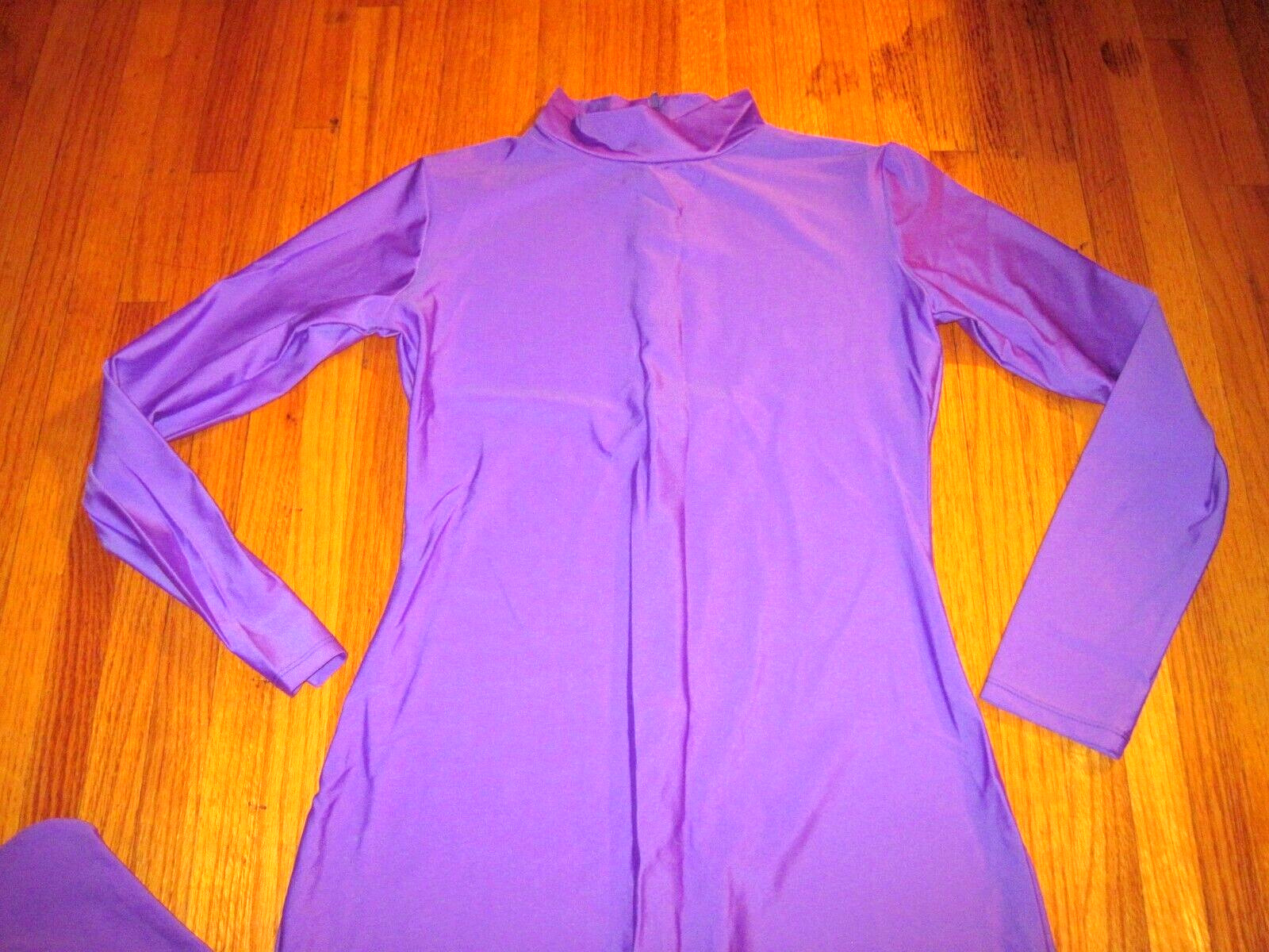 Plus Size Shiny Purple Long Sleeve T Neck Footed Unitard Jumpsuit 2XL-16-18 New