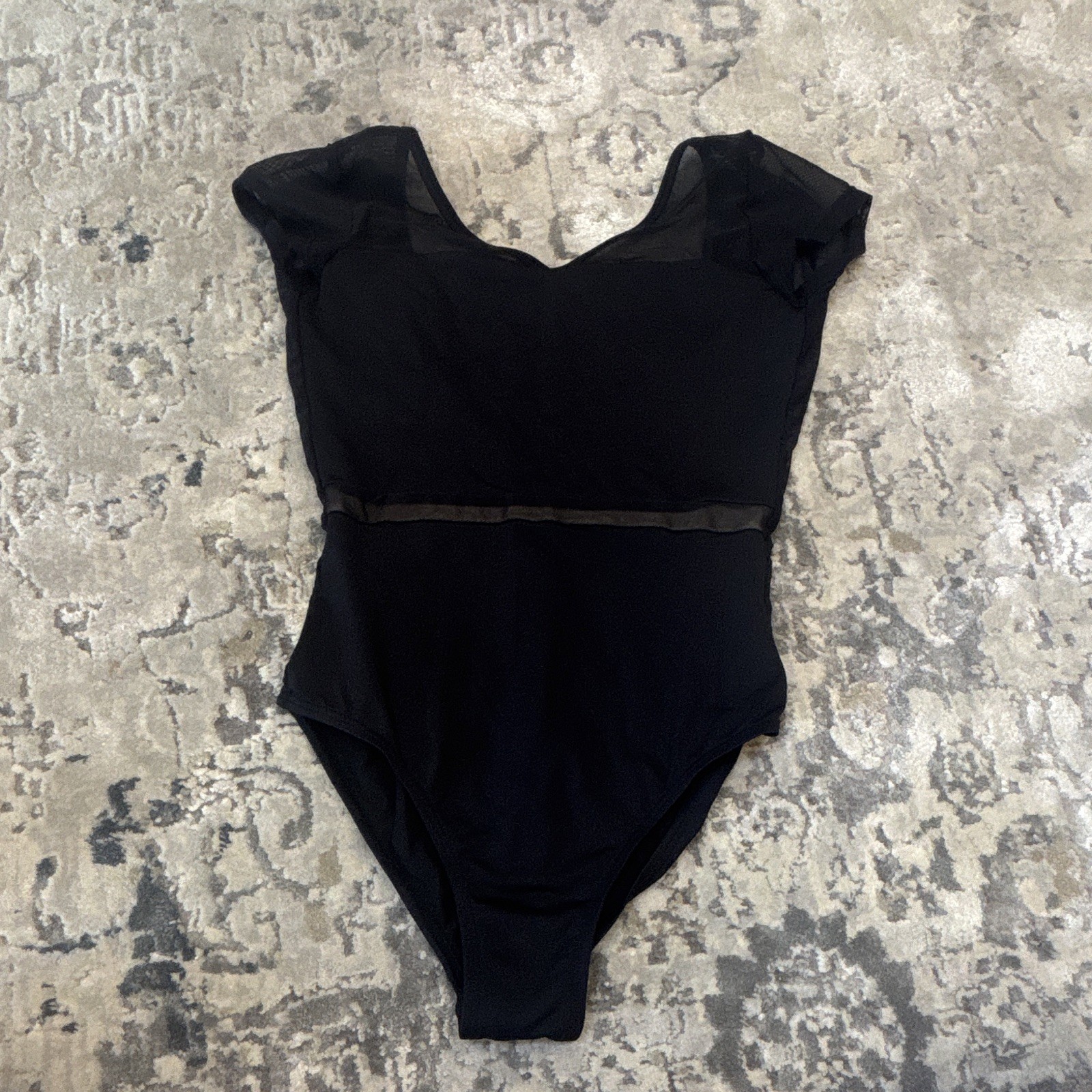 RP Women’s Black Mesh Cap Sleeve Dance Leotard Solid XS MPN RN154461