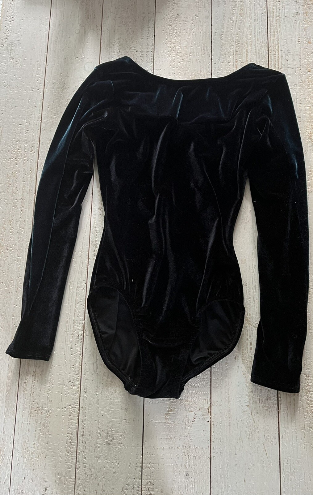 Black Dark Green Long Sleeve Scoop Neck Leotard Size Small Adult Petite