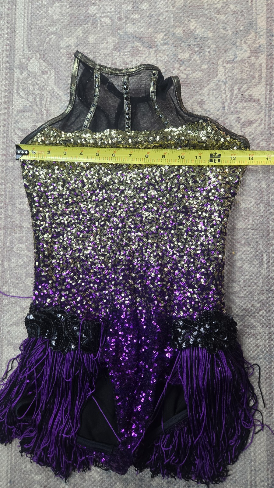 WEISSMAN Women’s SA (4/6) Purple Gold Black SEQUINS Dance Costume Tassels EUC