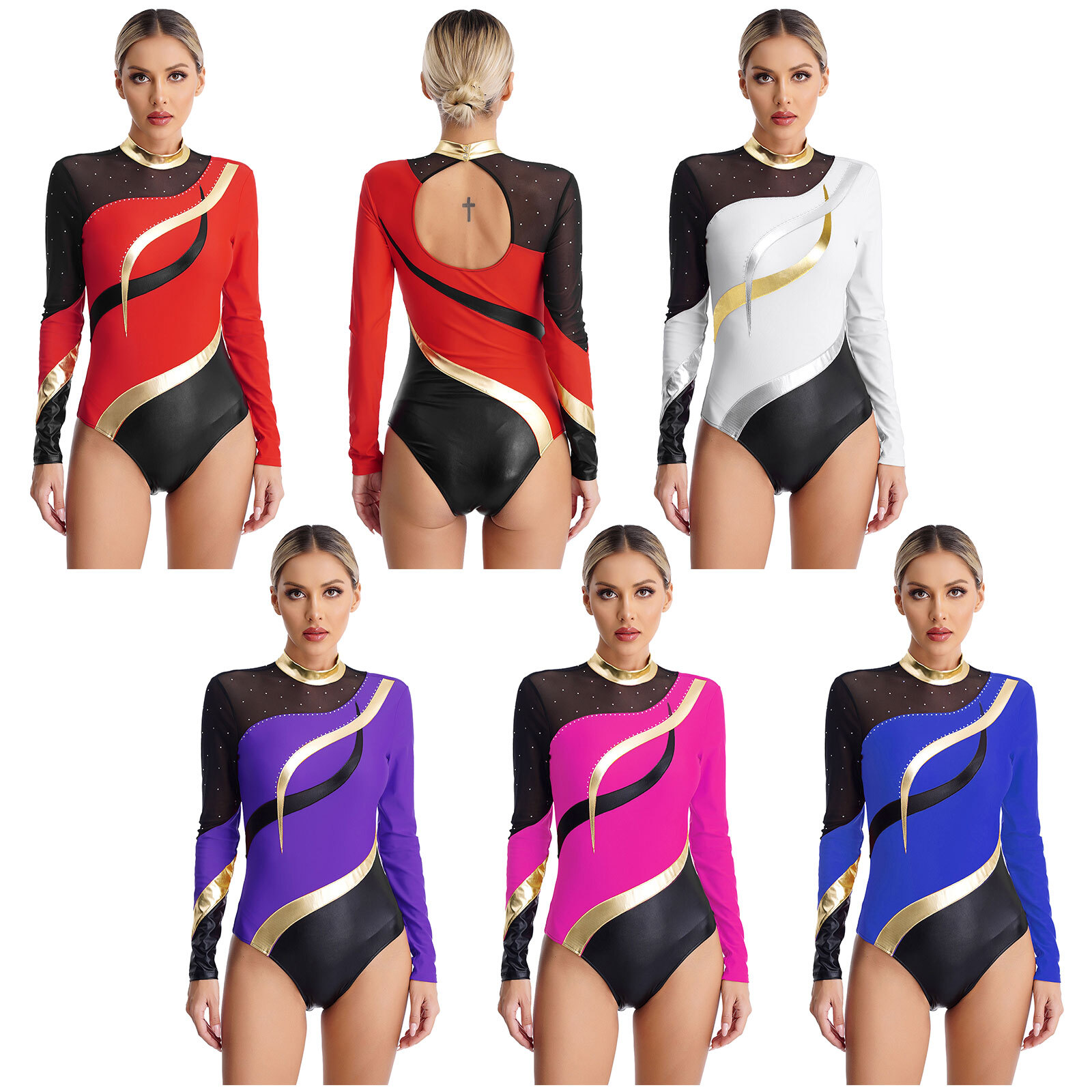 US Women’s Gymanstics Leotard Figure Skating Leotard Long Sleeve Dance Costumes
