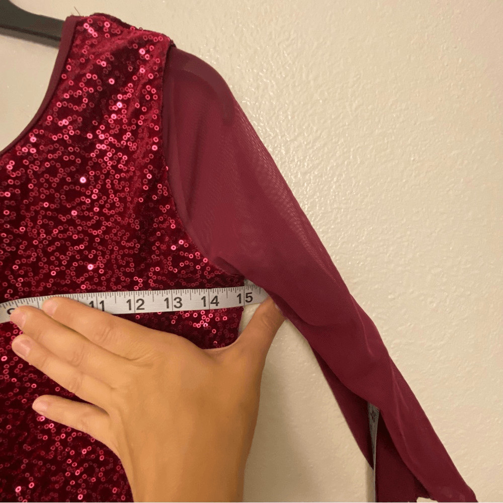 WEISSMAN Balera Dance Costume velvet red burgundy maxi Sequin Dress SQ9310 SA