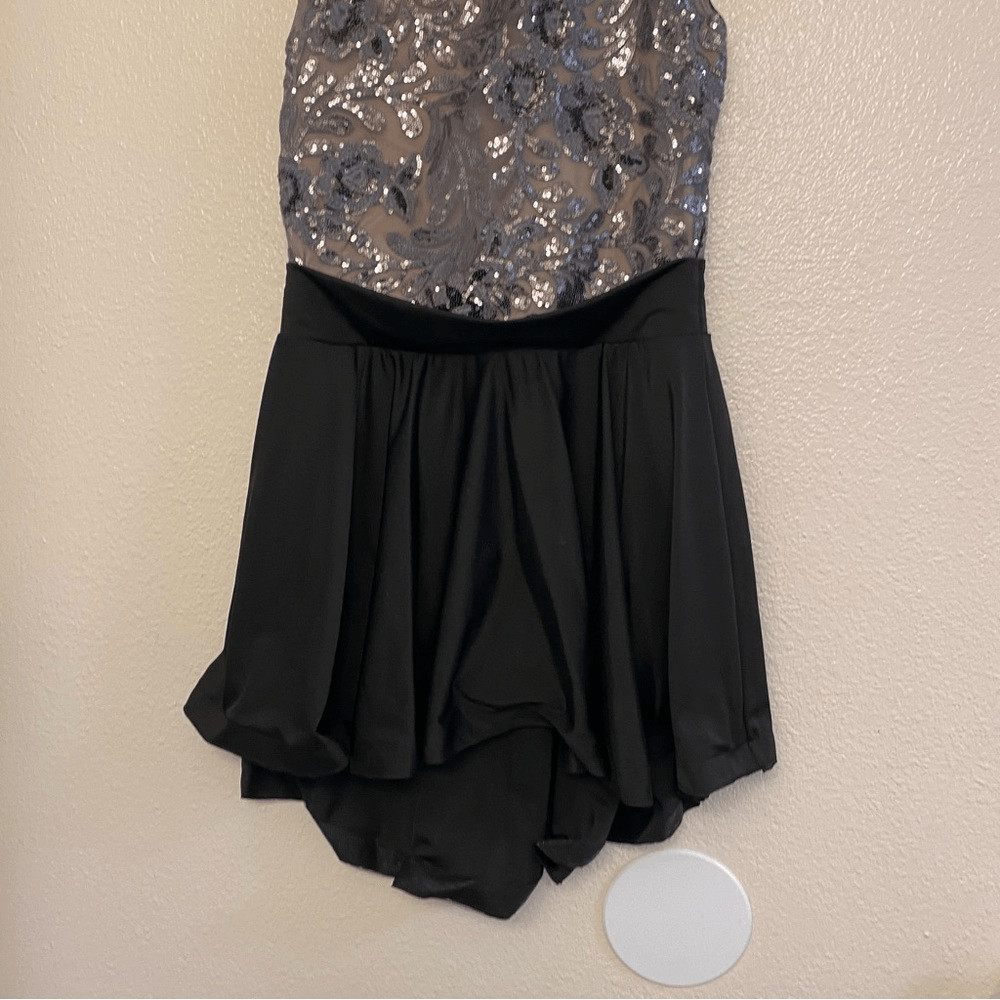 Revolution Dance Costume lyrical silver sequin black dress RC19753 child XLC