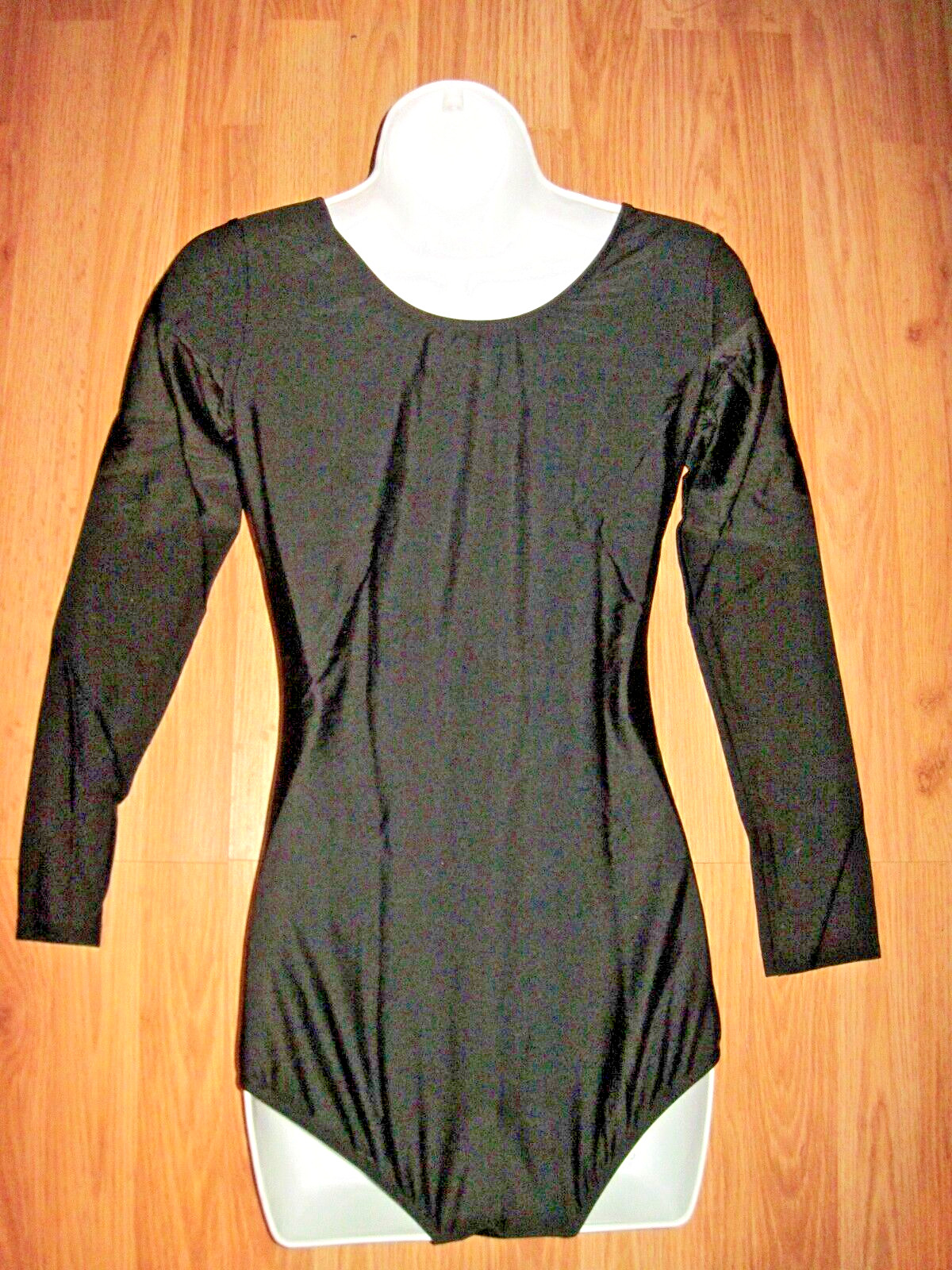 Plus Size Shiny Black Spandex Long Sleeve Scoop Neck Leotard Size XXL-2XL New