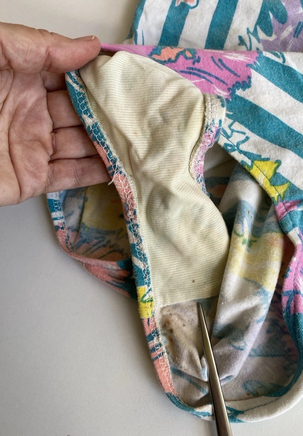 Vintage 80s S Sea Weed California Leotard Floral Stripes Cotton Stretch