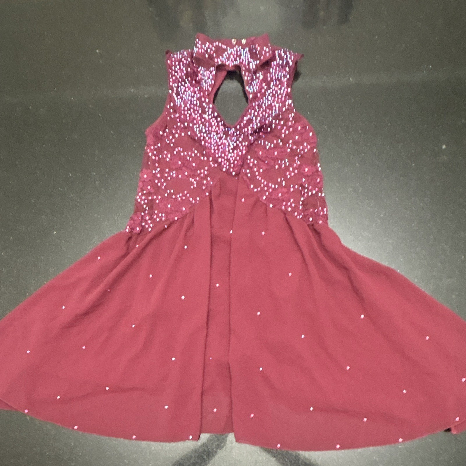 Weissman Women’s Red Dance Leotard Unitard Chiffon Skirt Sequin Rhinestone