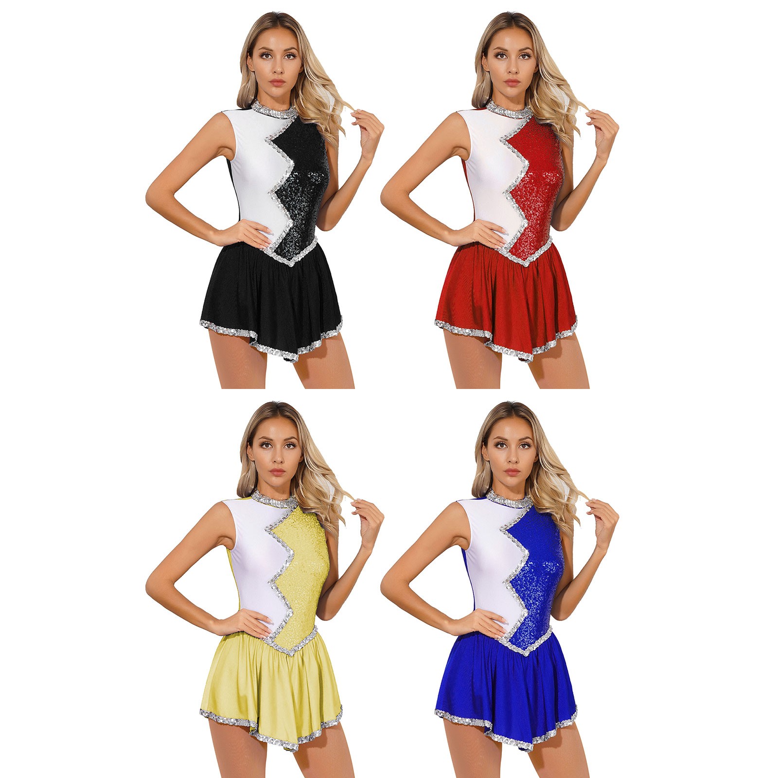 Womens Dancewear Patchwork Figure Skating Performance Dress Jazz Clothing Tank