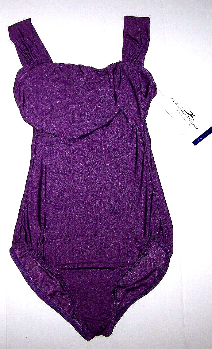 Motionwear Leotard Tank Bodysuit Wrap Draped Bodice Shimmer Purple New Women S