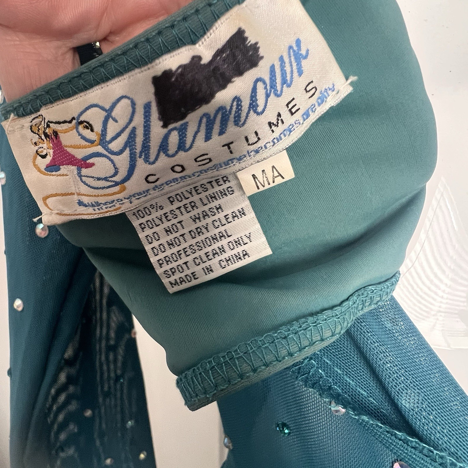 Green Pearl and Sequin Dance or Ice Skating Dress by Glamour Costumes sz MA