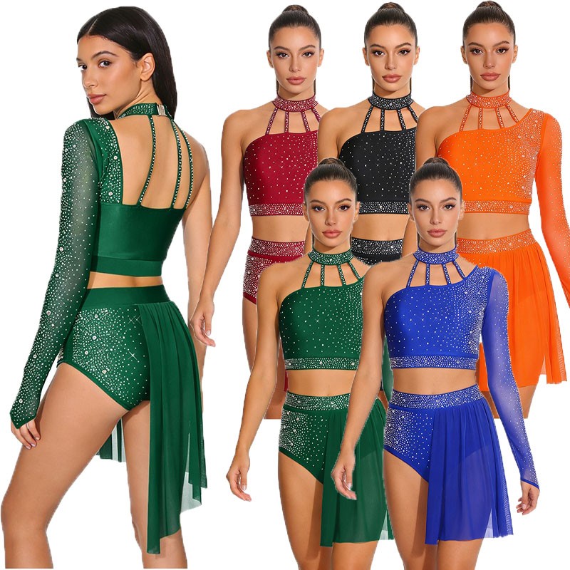 Womens Dress Swing Dancewear Stappy Outfit Dance Latin Modern Asymmetrical Hem